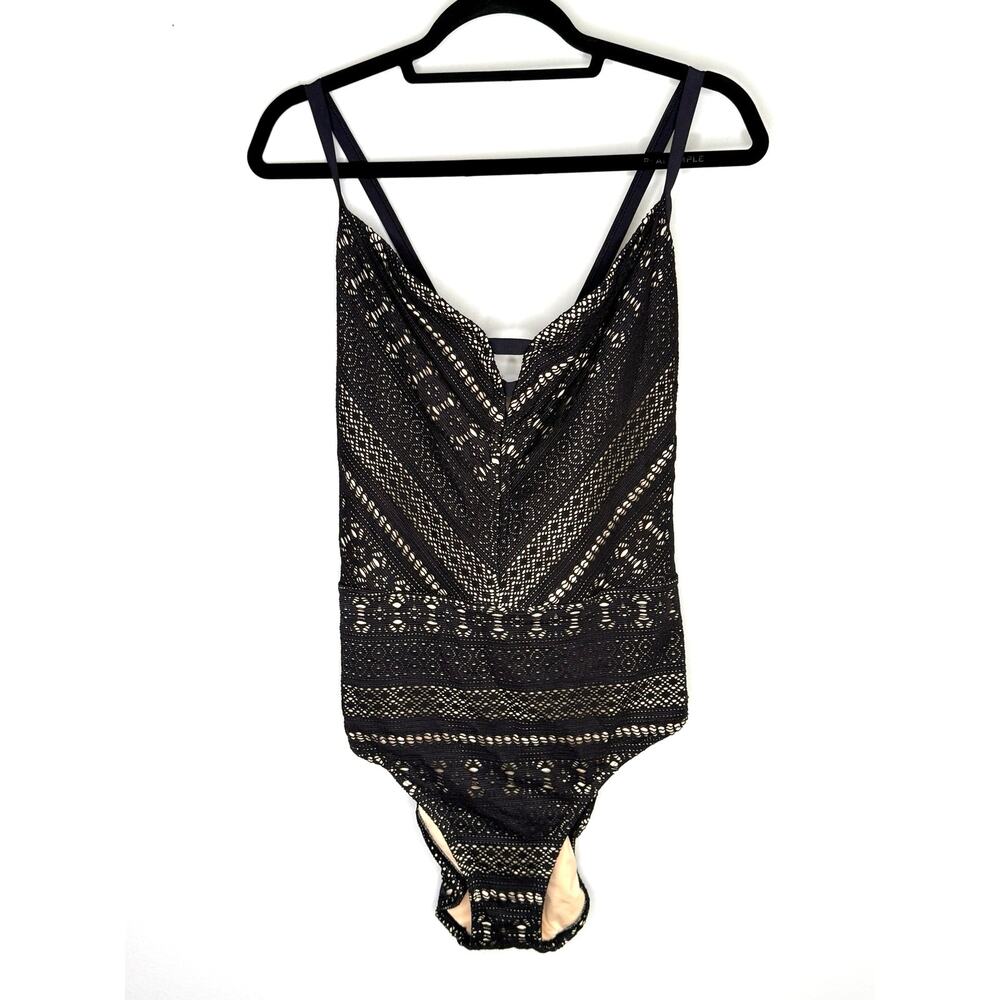 Bleu Rod Beattie Black Crochet Lined One Piece Swimsuit Adjustable Size 20W
